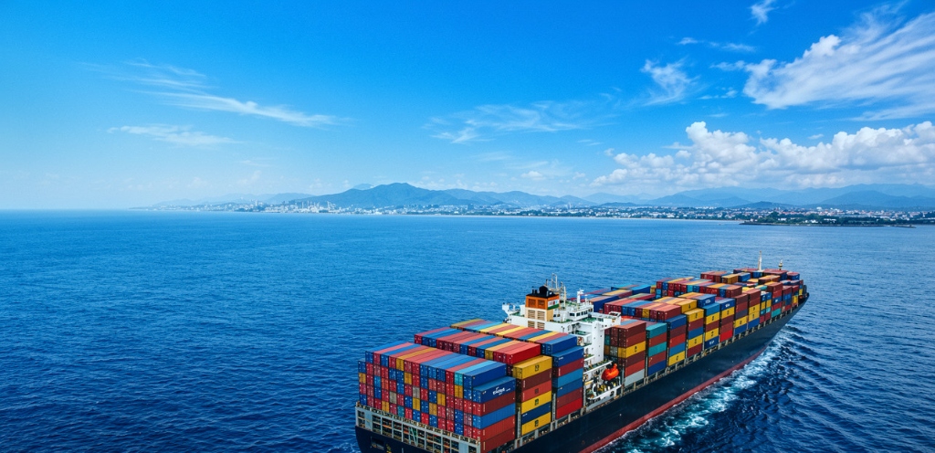 Large Indian container ship sailing at golden hour - AS Global Trade global export operations